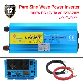 

DC 12V to AC 230V 4000Watts EU Socket LCD&LED Display Pure Sine Wave Power Inverter Home/outing Inverter（Blue）