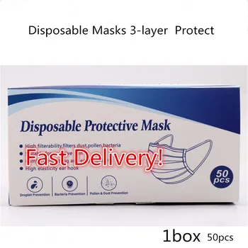 

50/100 Disposable Face Mask 마스크 3-layer mask Protective Disposable Elastic Mouth Soft Breathable Hygiene Safety Face Masks