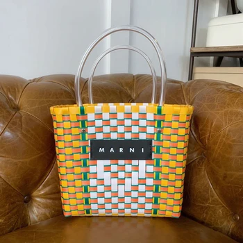 

Yellow&White Plaid Pattern Handbags for Women 2020 Trend Serial Bucket Bags Ladies Fashionable Purses and Handbags marni Brand