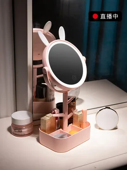 

Makeup Mirror Desktop LED Lighted Daylight Desktop Dressing Beauty Makeup Storage Box Decoration