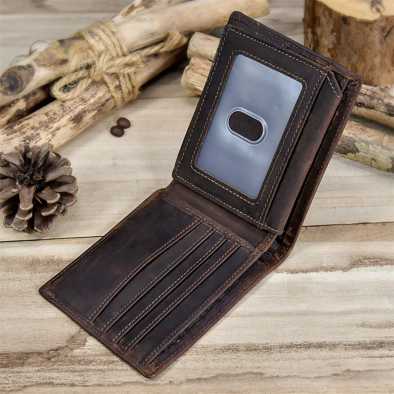 Newsbirds men wallet genuine leather soft short purse crazy horse leather male wallets vintage card holders for men hot