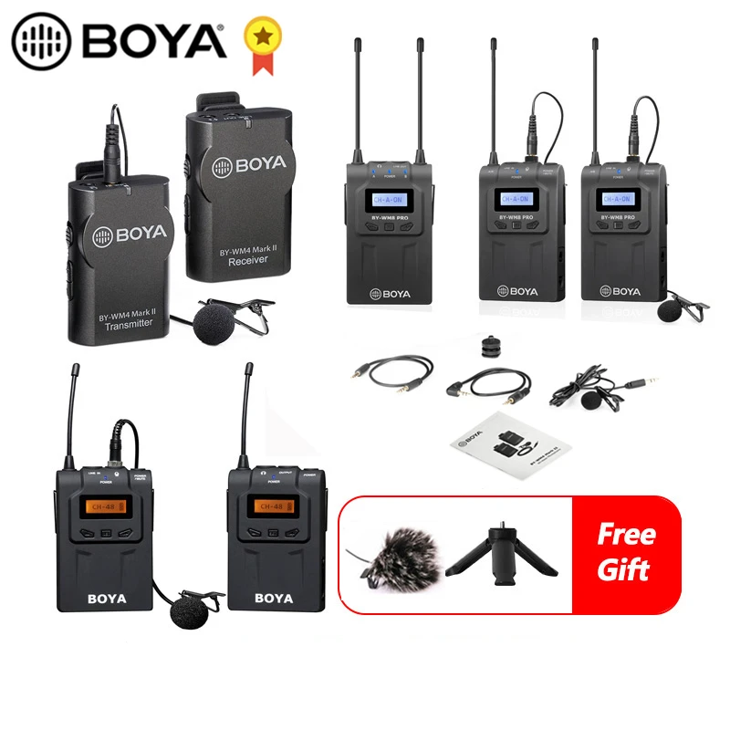 BOYA BY-WM4 Mark II BY-WM8 Pro UHF Wireless Microphone System Omni-directional Lavalier Microphone for DV DSLR Camera Smartphone