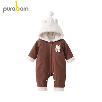 

Pureborn Toddler Fleece Hooded Romper Baby Boys Girls Soft Warm Winter Onesies Long Sleeve Jumpsuit Winter Spring