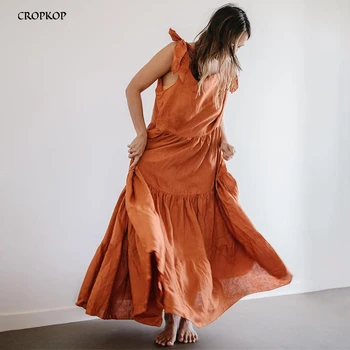 

Robes Long Maxi Dress Summer Women Sexy Backless Casual Loose Bow Slip Sundresses 2020 Green Ruched Vacation Clothes Free People