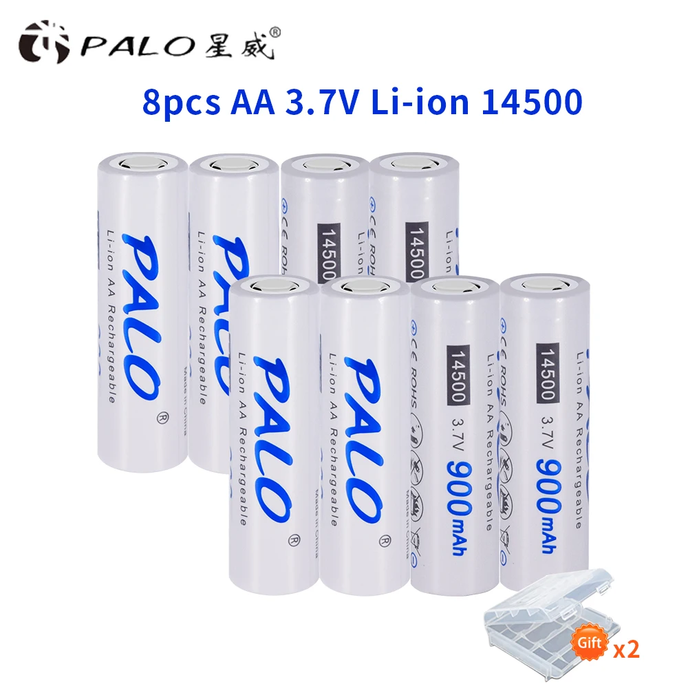 PALO 3,7 V Батарея 18650 зарядное устройство для 18650 26650 16340 14500 литиевая батарея+ 14500 литий-ионный аккумулятор Перезаряжаемые Батарея - Цвет: 8pcs 14500