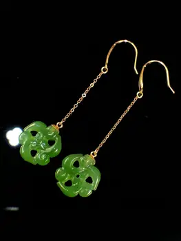 

SHILOVEM 18k yellow gold Natural Jasper drop earring classic fine Jewelry women wedding new gift wholesale 12mm yze121288by