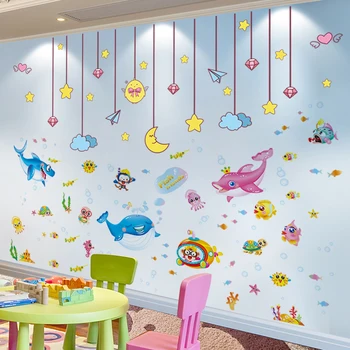 

[shijuekongjian] Stars Clouds Hangings Wall Stickers DIY Fish Animal Wall Decals for Kids Bedroom Baby Room Home Decoration