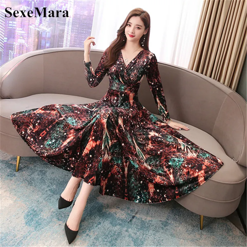 

Casual dress Real shot 2019 autumn and winter new fashion slim waist V-neck long-sleeved chiffon dress