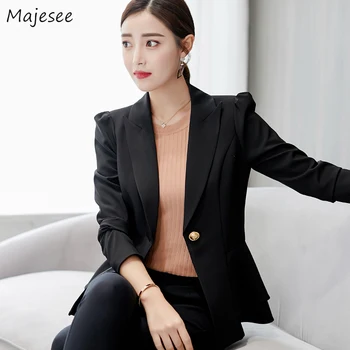

Women Blazers Solid Plus Size Elegant Slim Korean Style Single Button Womens Blazer Casual Long Sleeve Harajuku Pink Clothing