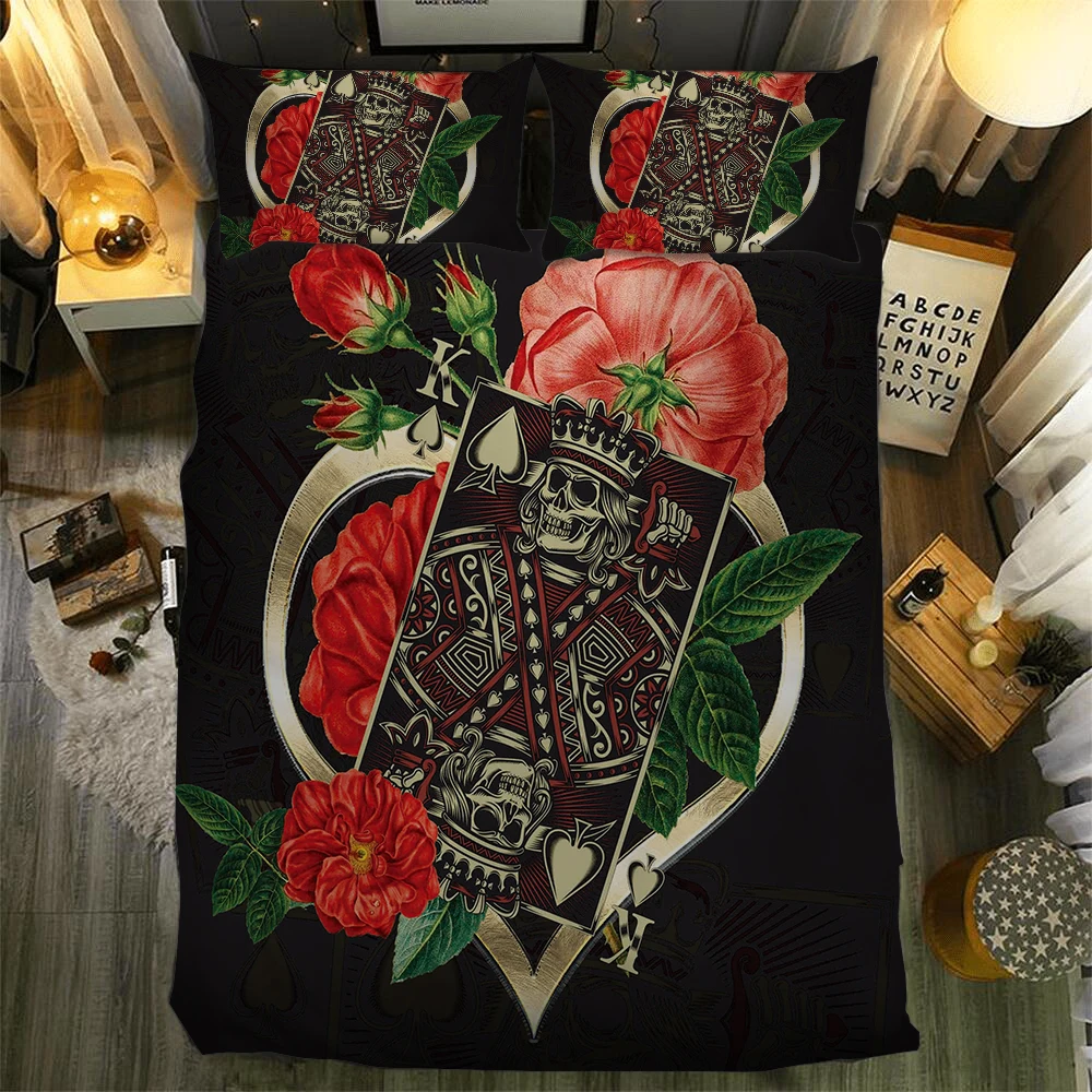 

Fanaijia 3d Poker skull duvet cover set with pillowcase sugar skull Bedding Set for queen size bed linen full size bed set