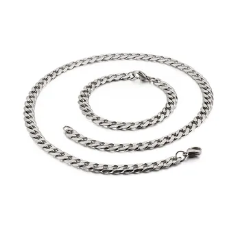 

Manufacturer Direct Selling Men's Stainless Steel Cuba Necklace Chain Link Bracelet Set Hip Hop Couple Necklace Lovers Bracelets