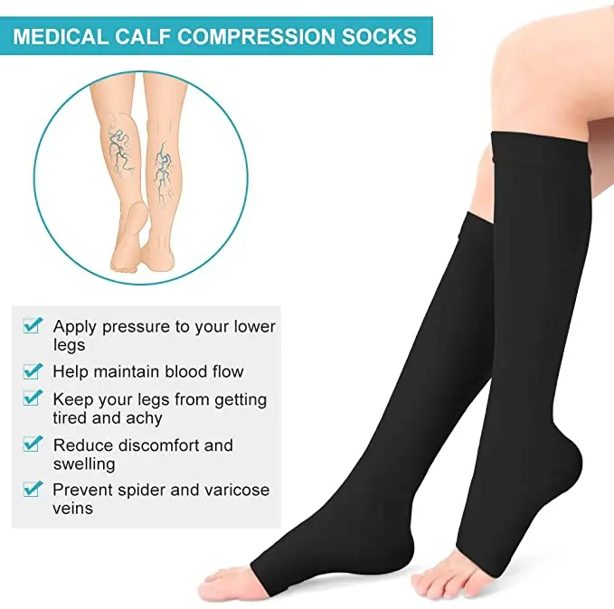 Compression Socks Medical Calf Varicose Veins Shaping Graduated Pressure Elastic Open Toe Knee High S-XL