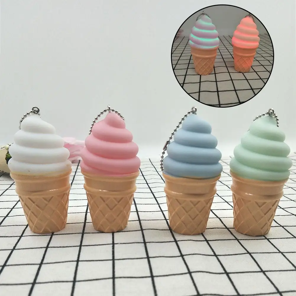 

Cute Ice Cream Keychain Key Ring Mini LED Night Light Bag Hanging Ornament Gift