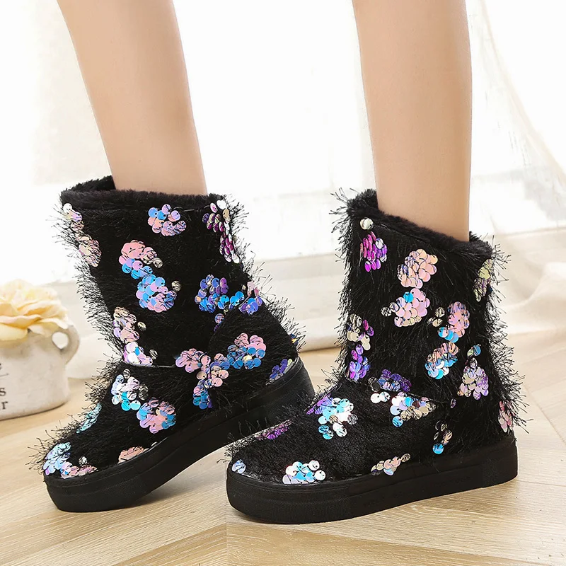 

Winter Warm Snow Boots for Women Martin Boots Round Toe Slip on Ankle Boots for Women 2019 Rubber Platform Flat Boots for Women