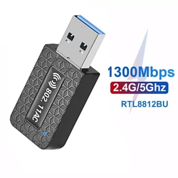 Adaptador de wi fi de banda dupla ac1300 com 1300mbps usb 3.0, antena 2dbi, rtl8812bu, adaptador ethernet para pc, laptop, receptor wi fi