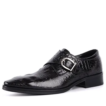 

PACIFIC OCEAN Oxford Shoes For Men Black Leather Dress Shoes Crocodile Pattern Elegant Mans Footwear Wedding Men's Shoes