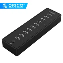 ORICO 10 портов USB 2,0 концентратор Мульти USB разветвитель адаптер высокоскоростной концентратор расширитель с 12V2. 5A источник питания светодиодный светильник для портативных ПК