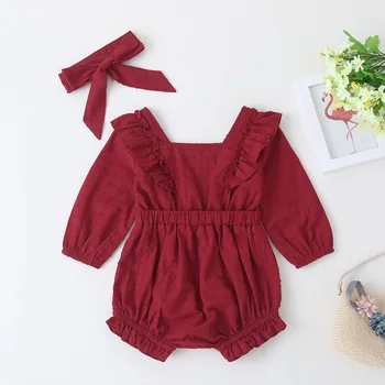 

2020 Winter Baby Infant Rompers Baby Boys Clothes Pure Cotton Long Sleeve Scarf Red Solid Baby Clothes Rompers Kids Baby Costume