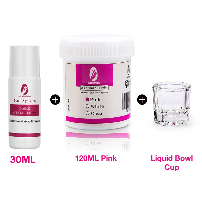 pink set Dmoley, 3 цвета, акриловая пудра, прозрачная, розовая, белая, для наращивания ногтей, Хрустальная пудра, 3D, для дизайна ногтей, полимерные кончики, кисть для наращивания ногтей - Цвет: pink set