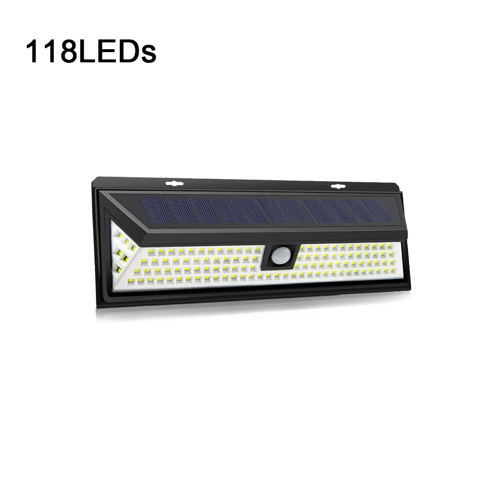 118 LEDs 3MODE Солнечная энергия перезаряжаемый настенный светильник PIR датчик движения водонепроницаемый на открытом воздухе Сад Двор безопасность лампа беспроводной Солнечный садовый светильник - Испускаемый цвет: 118 LEDs 3MODE