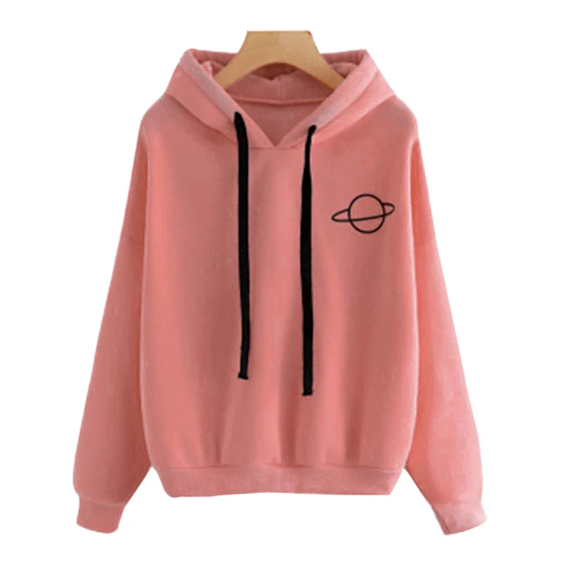 color 4 OEAK, женские толстовки, повседневные, Kpop, с принтом планеты, одноцветные, свободные, на шнурке, толстовка с длинным рукавом, с капюшоном,, Осенний Женский пуловер - Цвет: color 4
