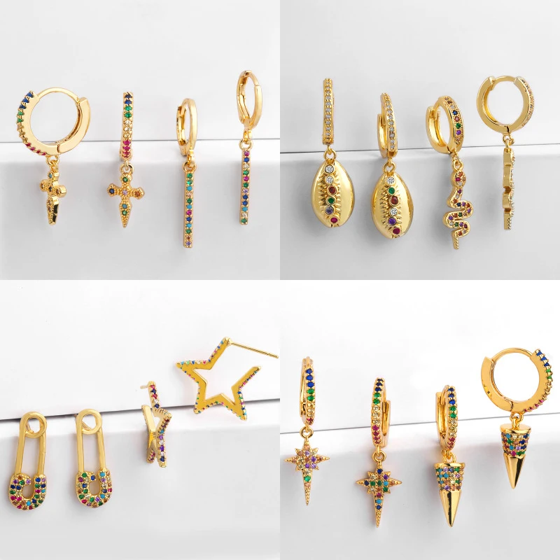 Новые радужные циркониевые серьги-гвоздики для женщин Золотая оболочка змея звезда CZ серьги-гвоздики модные очаровательные ювелирные изделия вечерние подарок