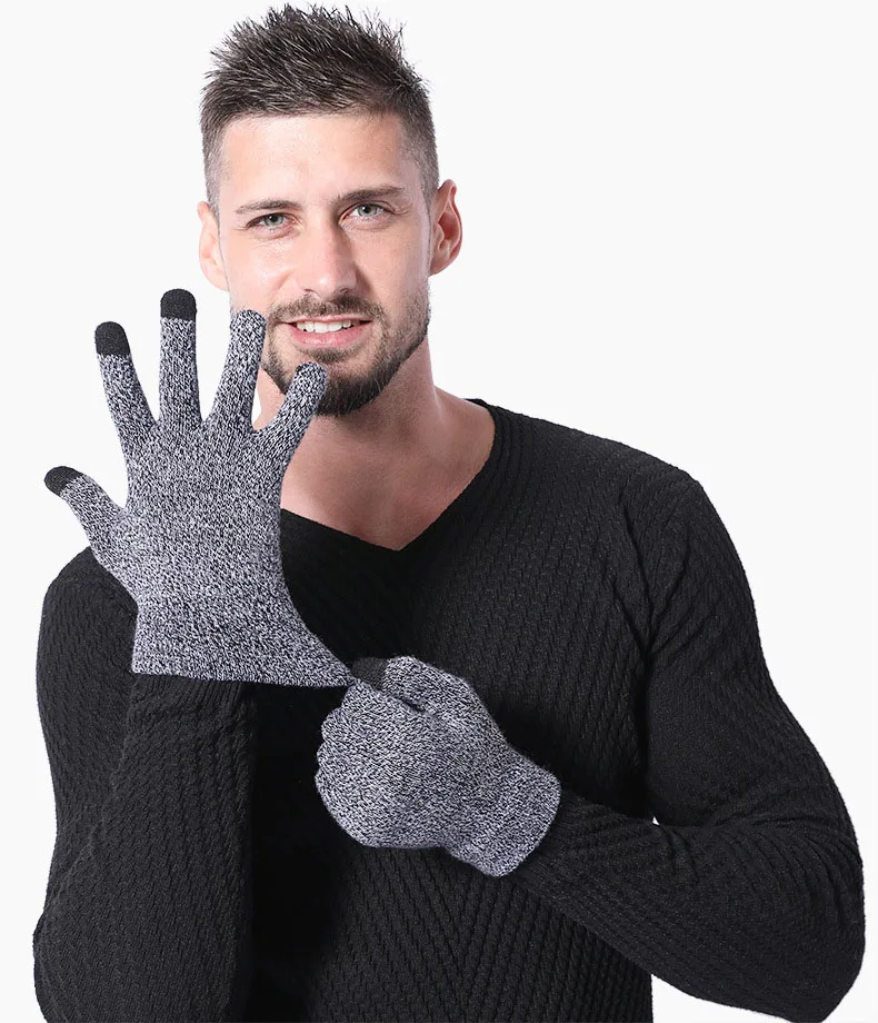 

Winter Men Knitted Gloves Autumn Male Touch Screen Gloves High Quality Plus Thin Velvet Solid Warm Mittens Business