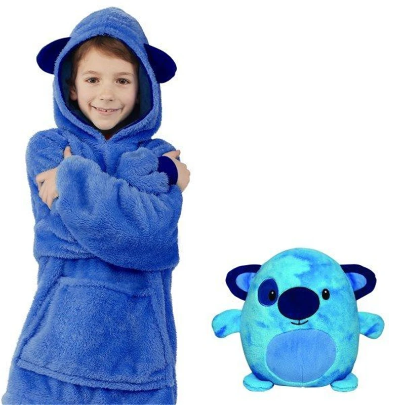 Online 2019 neue Kinder Warme Kapuzen Nachthemd Decke Sweatshirt Pet Geformt Tragbar Hoodie einteiliges Pyjamas Taschen für Weihnachten