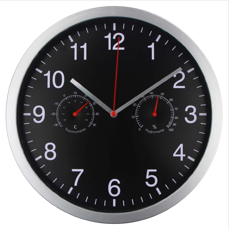 [Cross Border Hot Selling] 10-Inch Living Room Wall Clock Plastic Quartz Clock Temperature And Humidity Time Clock