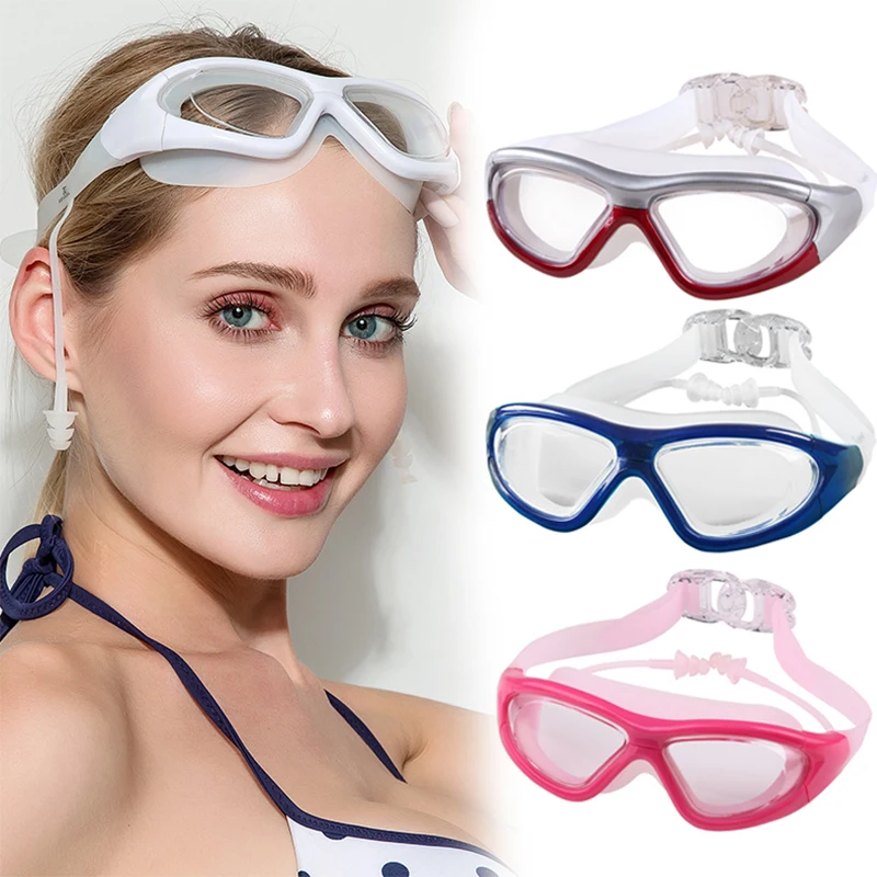 Adult Swimming Goggles Anti Fog Swim Glasses with Ear Plugs for Men