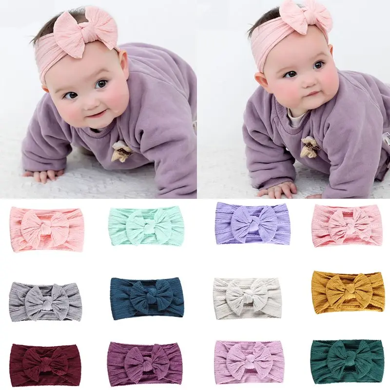 

Soft Nylon Bow Knotted Baby Headband Solid Color Jacquard Turban Hair Band for Newborn Toddler Children Kids Hair Accessories