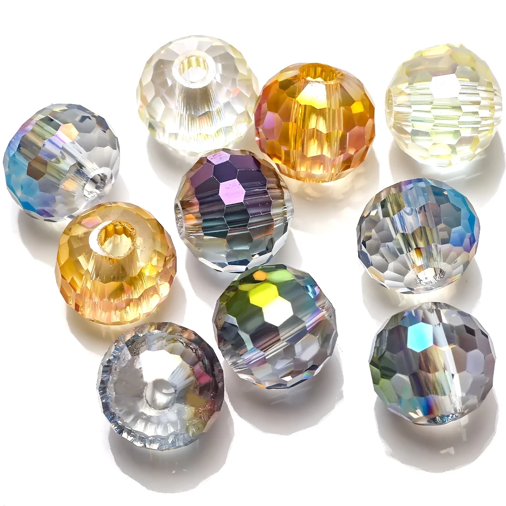 Faceted Round 14mm DIY Finding Jewelry Flat Spacer Beads Crystal 10PCS Glass