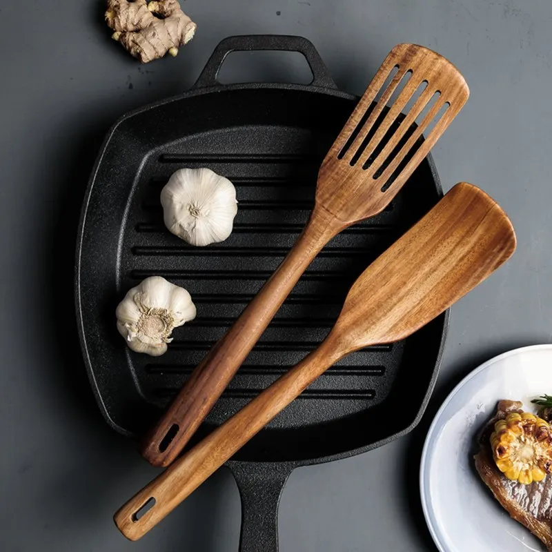 

Natural Wooden Shovel Cooking Japanese Style Kitchen Tools Spatula Set Stir Fry Rice Scoop Long Handle Filter Home Culinary Food