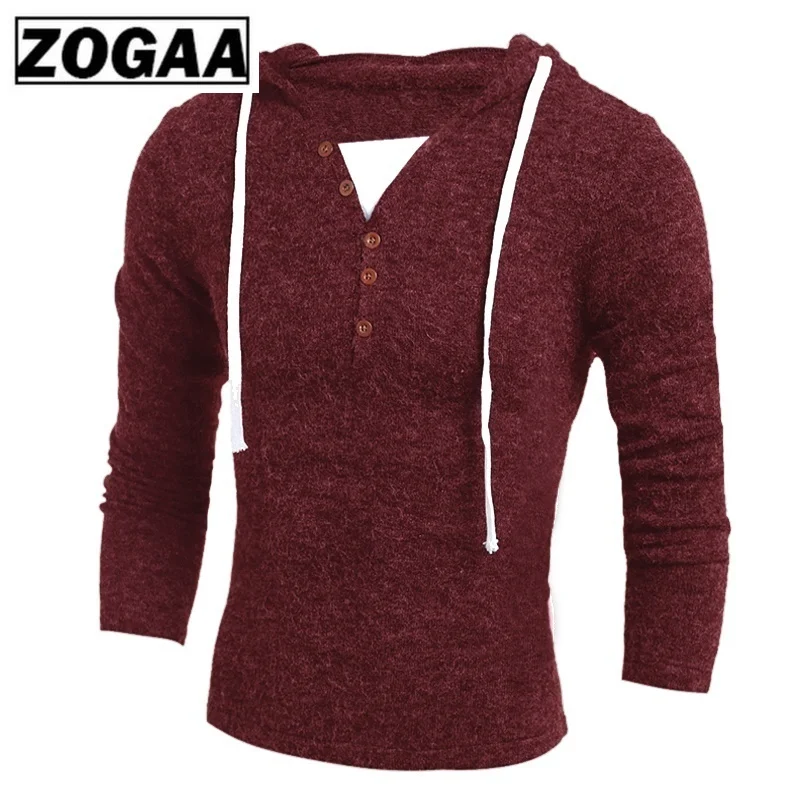 ZOGAA бренд Geek Новые мужские свитера модный дизайн однотонный вязаный кардиган с капюшоном мужская одежда пуловер узкий свитер для мужчин