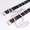 Fashion Vintage Man Women Punk Chain Belt Black Double Single Eyelet Grommet Leather Buckle Belt Female Ladies Waist Jeans Belts ► Photo 3/6