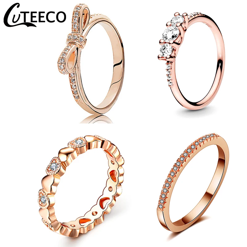 CUTEECOFashion женские циркониевые Кольца из розового золота свадебные кольца