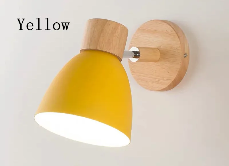 Скандинавский простой светодиодный настенный светильник для кафе-бара, современный 6 цветов деревянный настенный светильник для гостиной спальни - Цвет абажура: Цвет: желтый