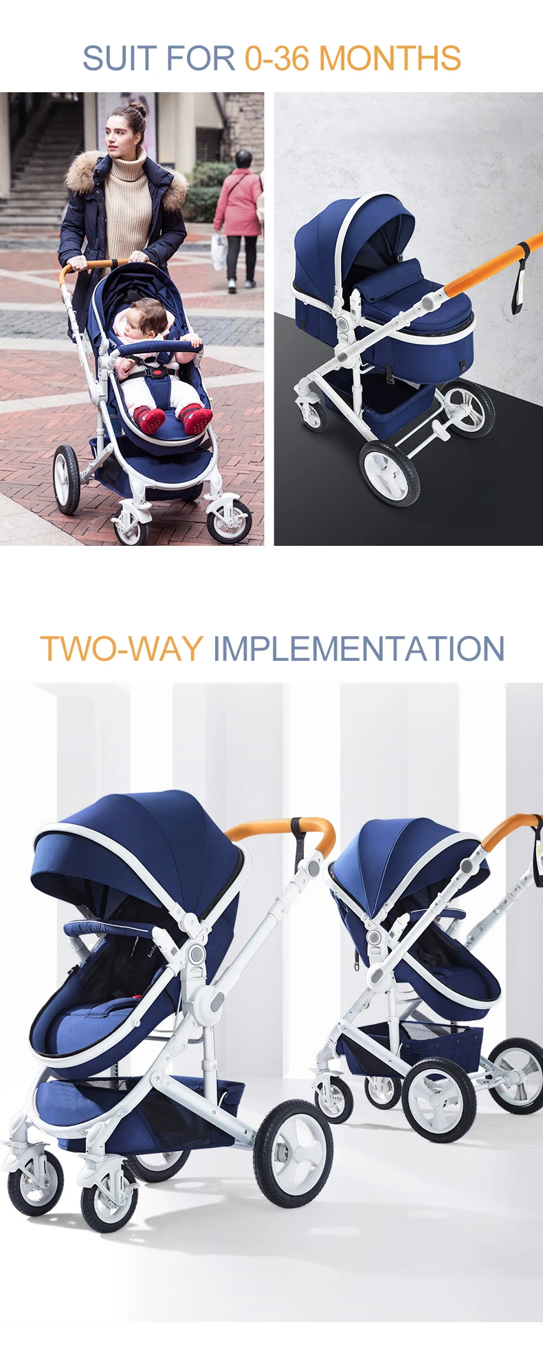 European type New design concept travel  luxury stroller baby 3 in1 baby pram