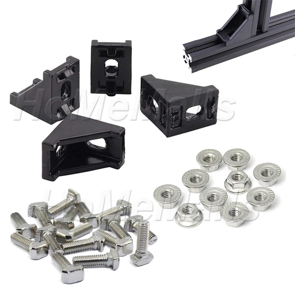 

Black Corner Brackets Fitting Angle Aluminum Connector Bracket Fasteners With Bolts and Nuts For Aluminum Extrusion Profile