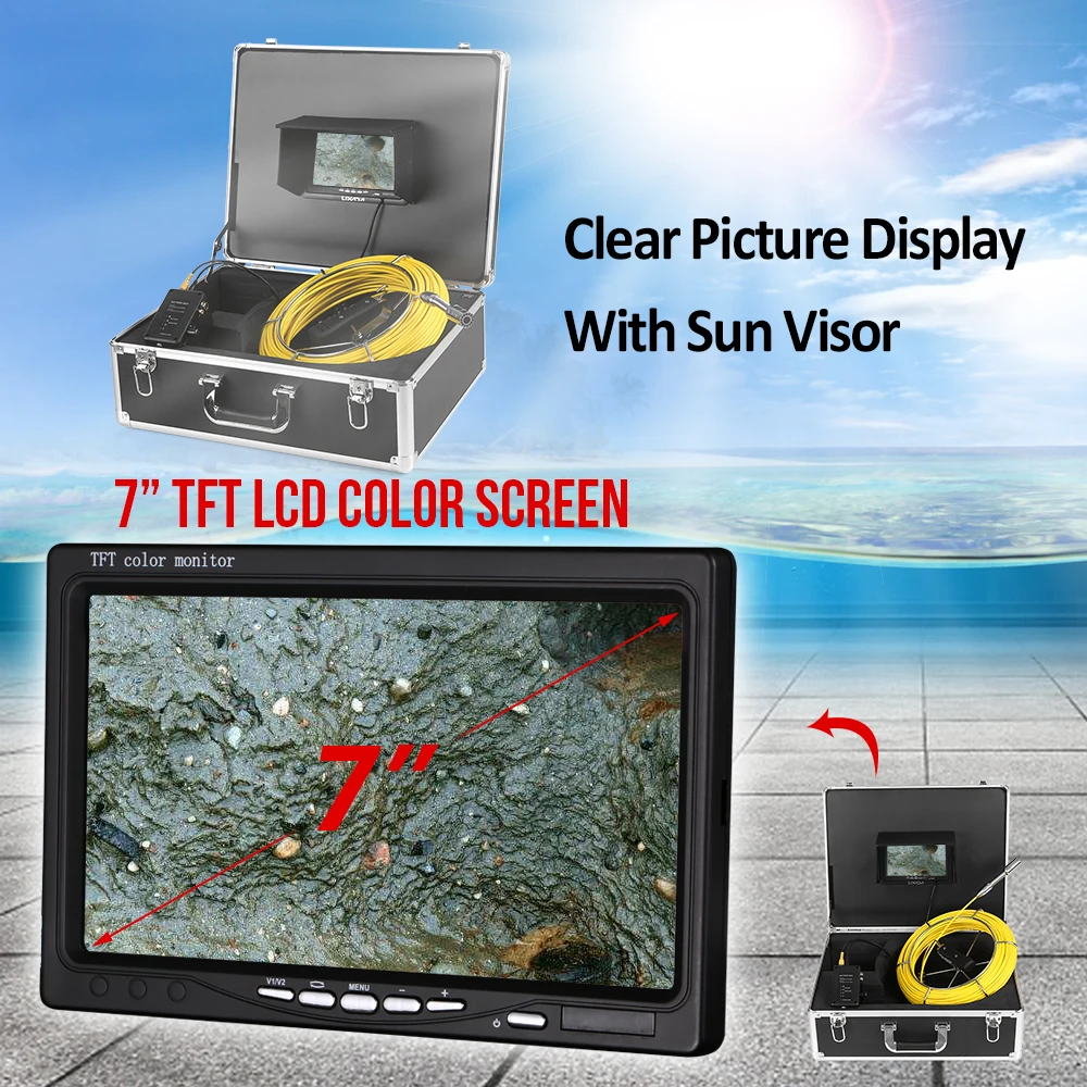 

Hot New 50M Underwater Fishing Camera Drain Pipe Sewer Inspection Fish Finder 12 LEDs Night Vision with Guide Wheel Fishfinder