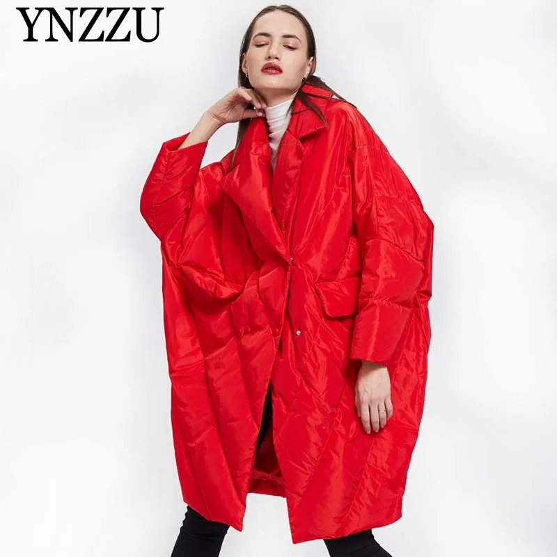 Cabolsas de Inverno Longo para Baixo Inverno Vermelho Mulheres Oversize Jaqueta Grossa Quente Turn Down Collar Cabolsa Fashion Solto Ynzzu Yo974 2020