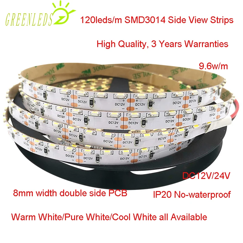 Светодиодные полосы бокового вида SMD3014 IP20 без водонепроницаемости 120 светодиодов
