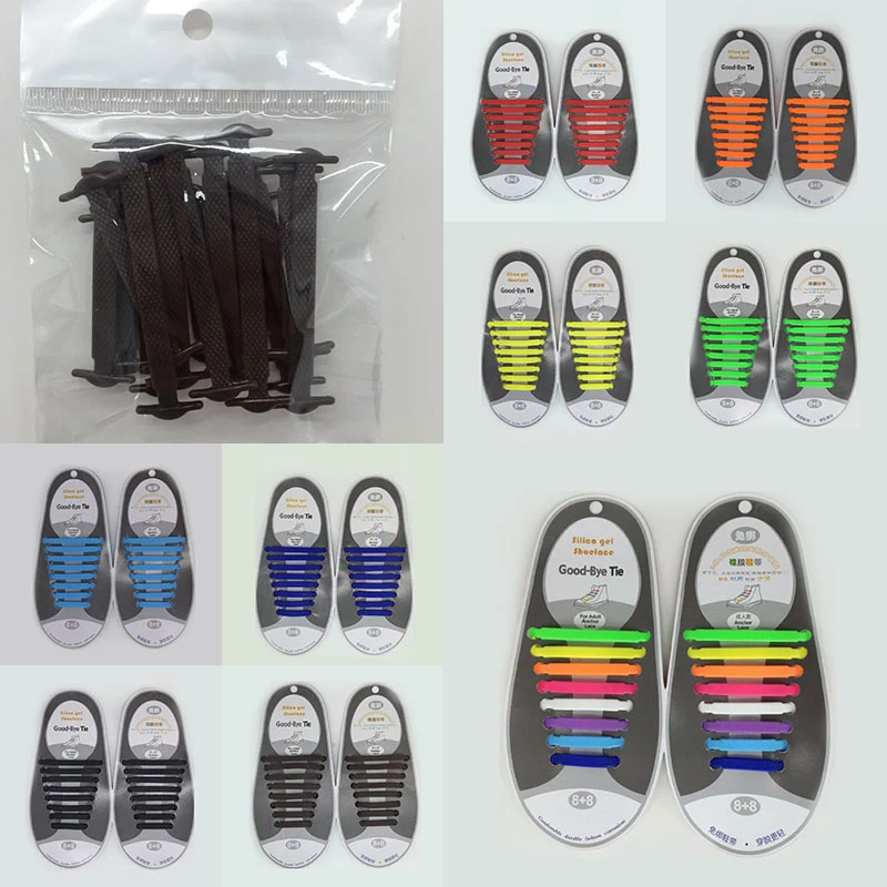 

16pcs/lot Silicone Shoelace Men Women Children Lazy Elastic No Tie Shoelaces Solid Casual Canves Shoes Accessories Rubber Lace
