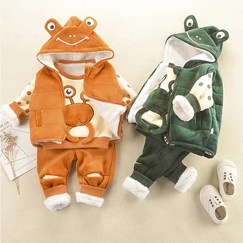 

Children's suit winter clothes baby boy warm clothes baby girl cartoon cute plus velvet thick hooded sweater three-piece suit