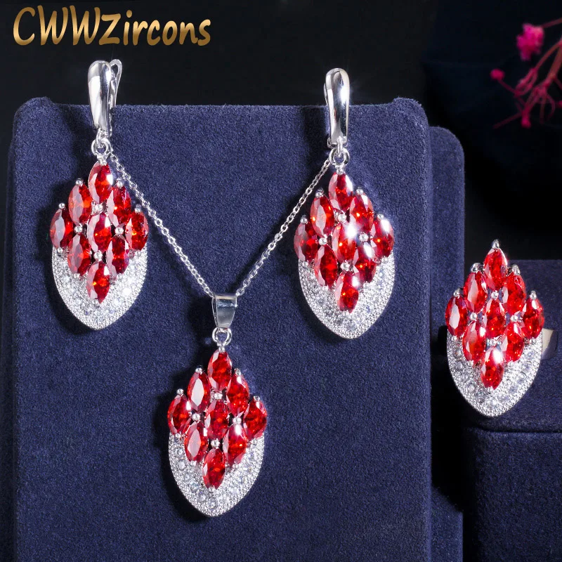 CWWZircons 3 шт Мода Красный кубический цирконий камень Лето Вечеринка Кольца