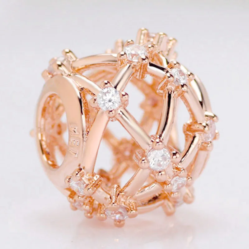 

Оригинальное розовое золото, ажурное Созвездие с хрустальными бусинами, подходит для женского серебряного браслета с шармами, ювелирные изделия для рукоделия