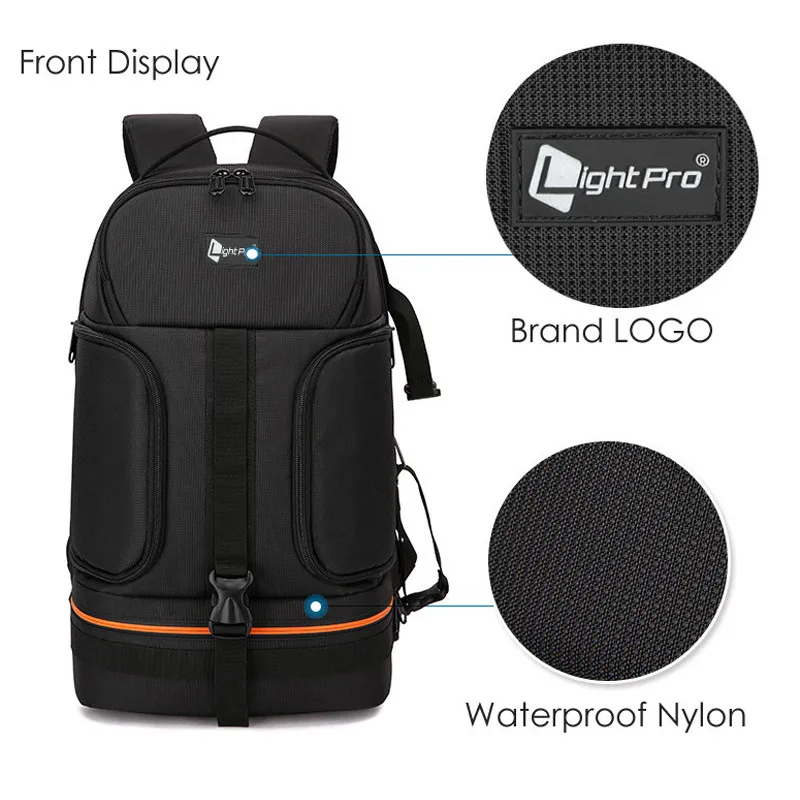 Video Waterproof Camera Shoulders Backpack w Reflector Stripe fit 15.6 inch Latptop Shockproof Soft Padded Tripod Case Photo Bag