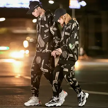 

Luxury Geomertic Printed Tracksuit Men Black Two Piece Set 2020 Autumn Winter Breathable Party DJ Zipper Big Size Tracksuit