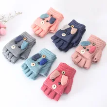 От 6 до 12 лет Детские перчатки с рисунком собаки из мультфильма, милые кашемировые теплые вязаные перчатки для мальчиков и девочек, зимние осенние перчатки для мальчика