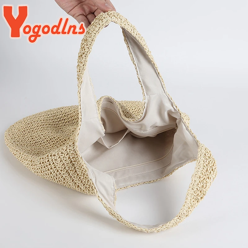 Yogodlns Summer Straw Bag For Women Woven Handmade Handbag Large Capacity Lady Tote Vacation Beach Bag Rattan Shoulder Bag Bolsa
